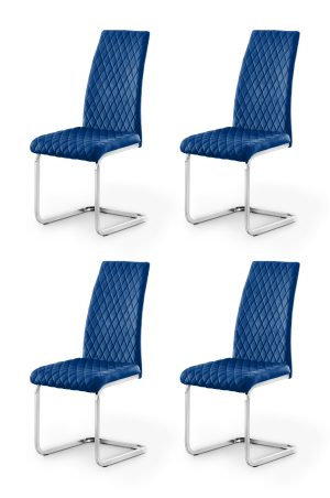 Set Of 4 Calabria Velvet Cantilever Chairs - Blue