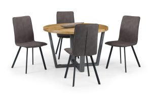 Brooklyn Oak Round Table and 4 Grey Monroe Chairs