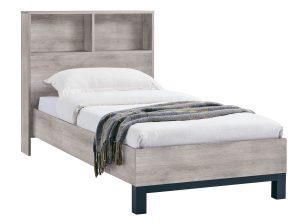 Bali Bookcase Headboard Bed 90cm - Grey Oak