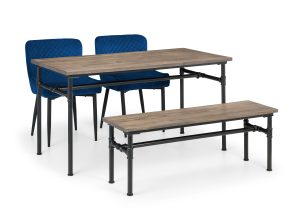 Carnegie Table, 1 Carnegie Bench and 2 Blue Luxe Chairs