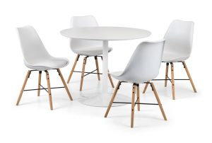 Blanco White Round Table and 4 Kari White Chairs