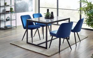 Chicago Dining Table & 4 Burgess Blue Chairs