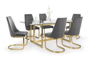 Minori Rectangular Table and 6 Grey Vittoria Chairs