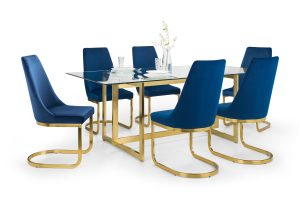 Minori Rectangular Table and 6 Blue Vittoria Chairs