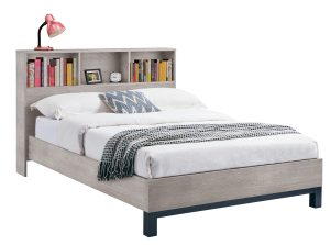 Bali Bookcase Headboard Bed 150cm - Grey Oak