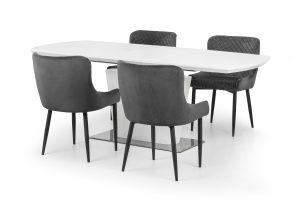 Como White High Gloss Table and 4 Grey Luxe Chairs