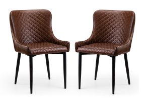 Set Of 2 Luxe Faux Leather Dining Chairs Brown