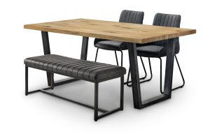 Brooklyn Oak Rectangular Table, 1 Grey Soho Bench and 2 Grey Soho Chairs