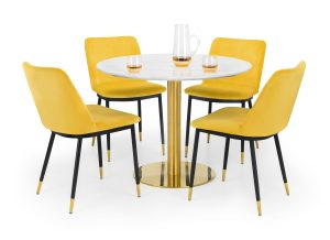 Palermo Round Table and 4 Mustard Delaunay Chairs