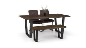 Brooklyn Dark Oak Rectangular Table, 1 Charcoal Brookyn Bench and 2 Charcoal Brooklyn Chairs