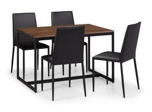 Tribeca Walnut Table and 4 Black Jazz Chairs