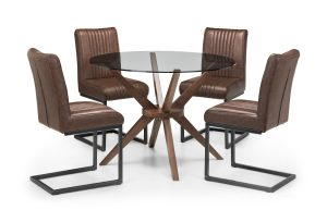 Chelsea 120cm Round Table and 4 Brown Brooklyn Chairs