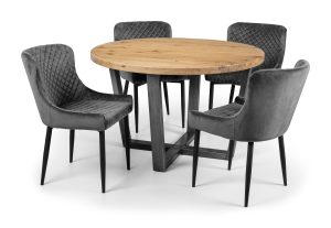 Brooklyn Oak Round Table and 4 Grey Luxe Chairs