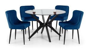 Hayden Dining Table and 4 Blue Luxe Chairs