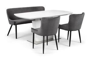 Como White High Gloss Table , 1 Grey Luxe High Bench and 2 Grey Luxe Chairs