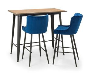 Grafton Bar Table and 2 Blue Luxe Stools