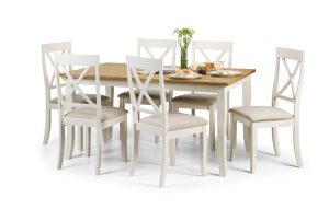 Davenport Ivory and Oak Rectangular Table and 6 Ivory Davenport Chairs