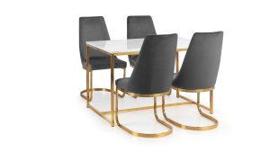 Scala Gold Table and 4 Grey Vittoria Chairs