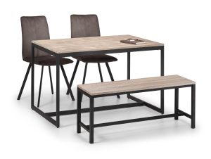 Tribeca Oak Table, 1 Oak Tribeca Bench and 2 Monroe Chairs