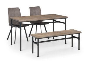 Carnegie Table, 1 Carnegie Bench and 2 Grey Monroe Chairs