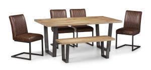 Brooklyn Oak Rectangular Table, 1 Oak Brooklyn Bench and 4 Brown Brooklyn Chairs