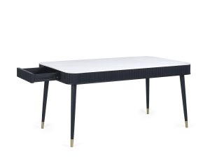 Louis Fluted Stone Top Dining Table With Drawers - Black