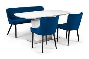 Como White High Gloss Table , 1 Blue Luxe High Bench and 2 Blue Luxe Chairs