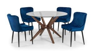 Chelsea 120cm Round Table and 4 Blue Luxe Chairs