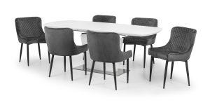 Como White High Gloss Table and 6 Grey Luxe Chairs