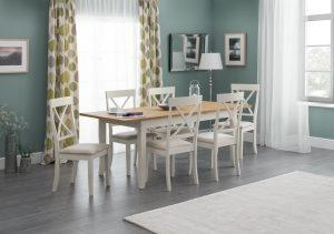 Davenport Ivory and Oak Extending Table and 6 Ivory Davenport Chairs