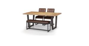 Brooklyn Oak Rectangular Table, 1 Brown Brooklyn Bench and 2 Brown Brooklyn Chairs