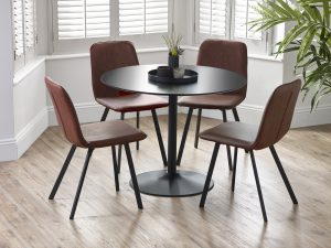 Nero 100cm Round Table & 4 Goya Antique Brown Chairs