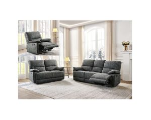 Charcoal Grey Fabric Manual Reclining Sofa Suite 321 Monaco
