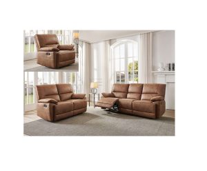 Tan Fabric Manual Reclining Sofa Suite 321 Monaco