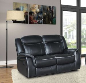 Black Leather Gel Reclining 2 Seater Sofa