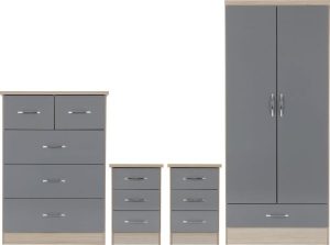NEVADA 2 DOOR 1 DRAWER WARDROBE BEDROOM SET GREY GLOSSLIGHT OAK EFFECT VENEER 2021 100 108 024 01 scaled 1 600x446