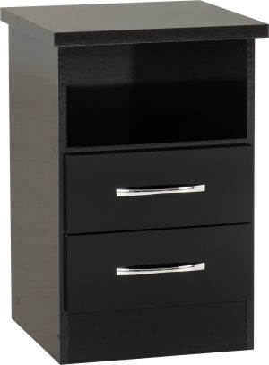 NEVADA 2 DRAWER BEDSIDE BLACK GLOSS 2023 100 103 088 01
