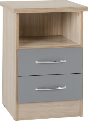 NEVADA 2 DRAWER BEDSIDE GREY GLOSSLIGHT OAK EFFECT VENEER 2019 01 100 103 053 scaled 1