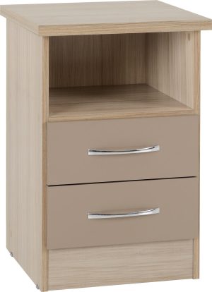 NEVADA 2 DRAWER BEDSIDE OYSTER GLOSSLIGHT OAK EFFECT VENEER 2019 01 100 103 054 scaled 1