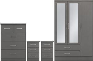 Nevada 3 Door 2 Drawer Mirrored Wardrobe Bedroom Set