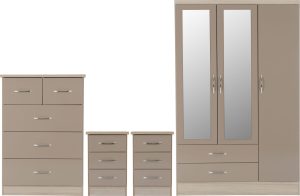 NEVADA 3 DOOR 2 DRAWER WARDROBE BEDROOM SET OYSTER GLOSSLIGHT OAK EFFECT VENEER 2021 100 108 032 01 scaled 1