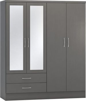 NEVADA 4 DOOR 2 DRAWER WARDROBE 3D EFFECT GREY 2021 100 101 136 3 scaled 1