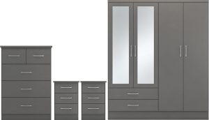 Nevada 4 Door 2 Drawer Mirrored Wardrobe Bedroom Set