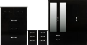 NEVADA 4 DOOR 2 DRAWER WARDROBE BEDROOM SET BLACK GLOSS 2023 100 108 055 scaled 1