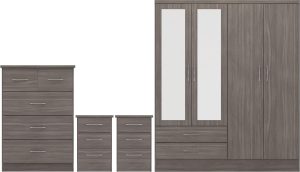 NEVADA 4 DOOR 2 DRAWER WARDROBE BEDROOM SET BLACK WOOD GRAIN 2021 100 108 043 scaled 1