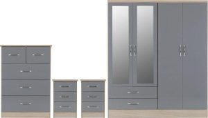 NEVADA 4 DOOR 2 DRAWER WARDROBE BEDROOM SET GREY GLOSSLIGHT OAK EFFECT VENEER 2021 100 108 038 01 scaled 1 600x342