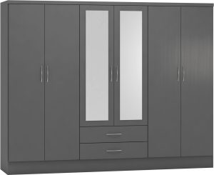 NEVADA 6 DOOR 2 DRAWER WARDROBE 3D EFFECT GREY 2021 100 101 139 5 scaled 1