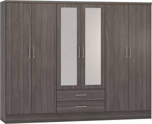 NEVADA 6 DOOR 2 DRAWER WARDROBE BLACK WOOD GRAIN 2021 100 101 133 1 scaled 1