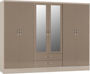NEVADA 6 DOOR 2 DRAWER WARDROBE OYSTER GLOSSLIGHT OAK EFFECT VENEER 100 101 110 01 scaled 1