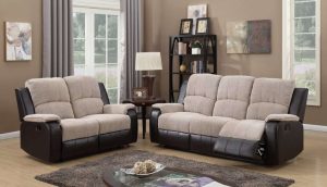 Brown Beige Fabric Reclining 3 Seater PASCARA